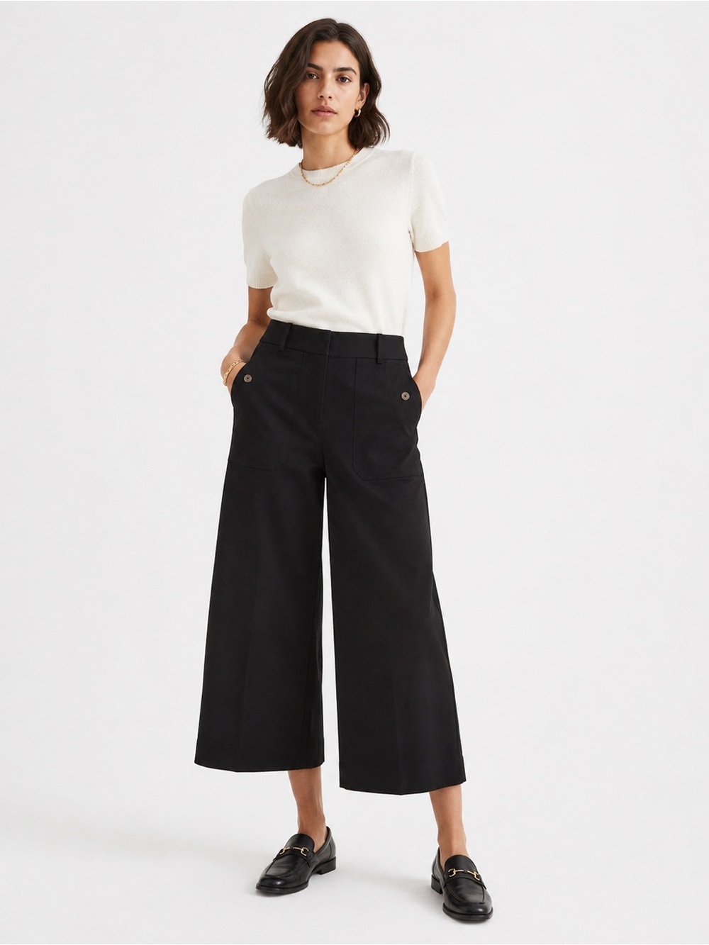 J. Crew Black Wide-Leg Cropped Pants